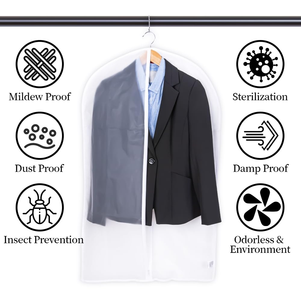 Niviy Clothes Covers Protector Bags Garment Covers Dustproof Moth Proof Coat Bag with Zip PEVA Translucent Suit Cover Waterproof Anti-mite Breathable