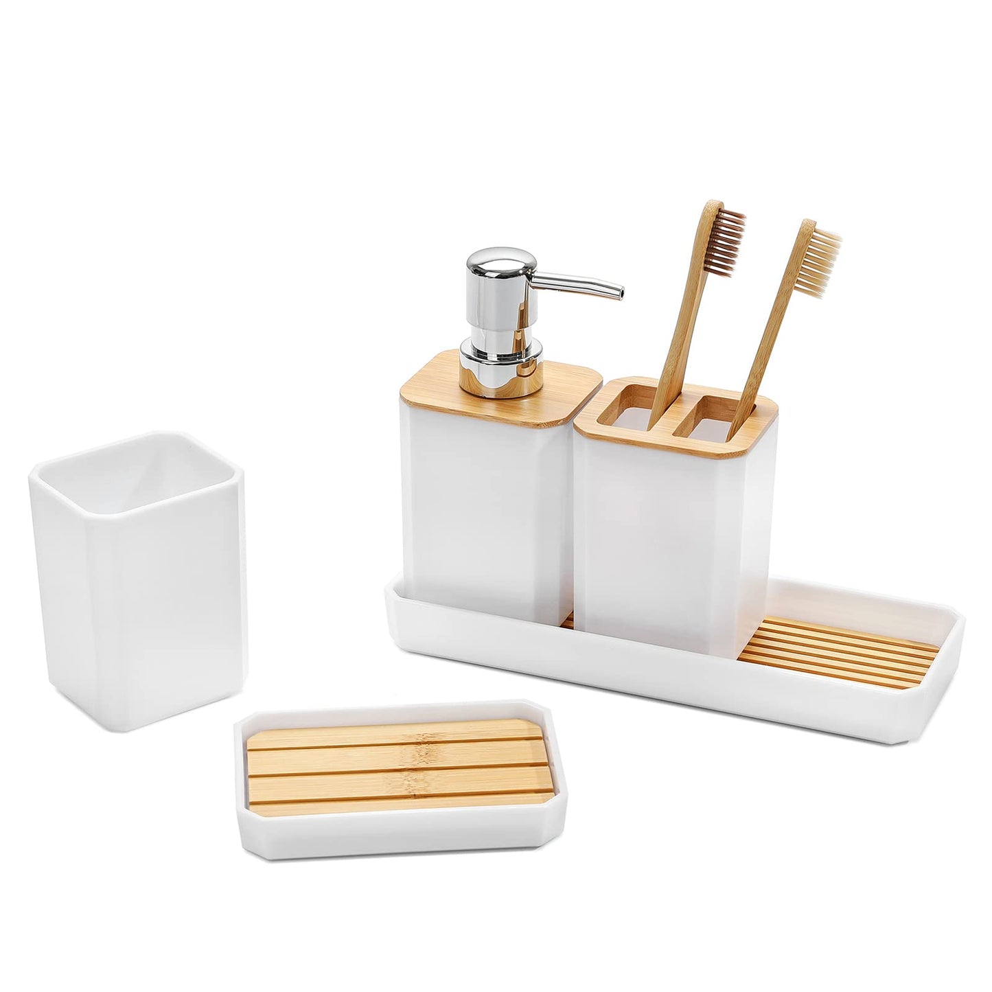 FEILANDUO Bathroom Accessories Set,5 Pcs Bathroom Accessory Gift Set, Soap Dispenser, Soap Dish, Toothbrush Holder, Toothbrush Cup, Vanity Tray, Boho