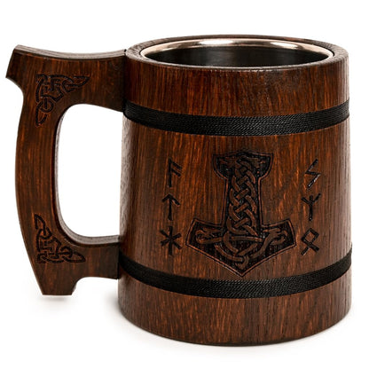 Teslyar Viking Beer Mug Tankard for Men - 0.6 liters 20 Ounces Handmade Oak Wood Stainless Steel Cup Authentic Design Xmas Gift | Birthday Gift|Gifts