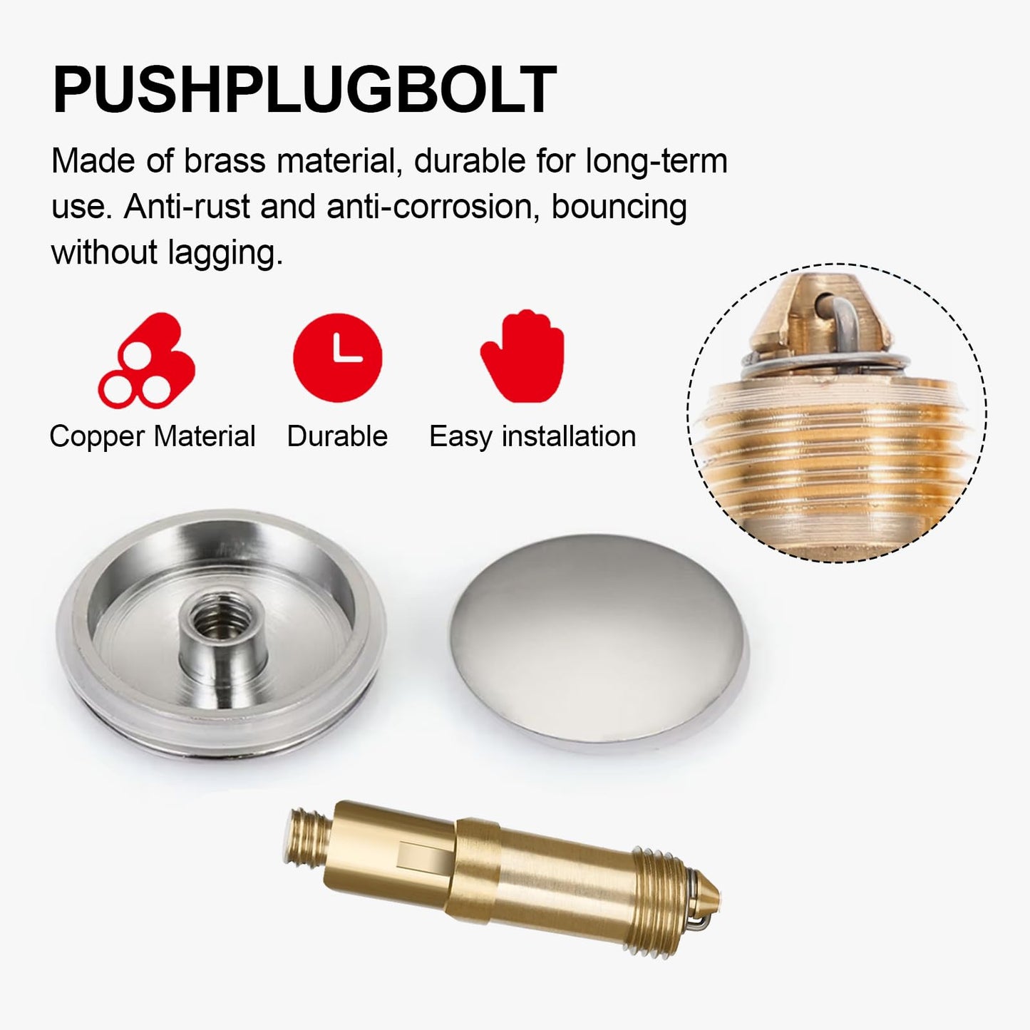 Pop Up Sink Bath Plug Replacement Click Clack Brass Bolt Stoppers 2 PCS