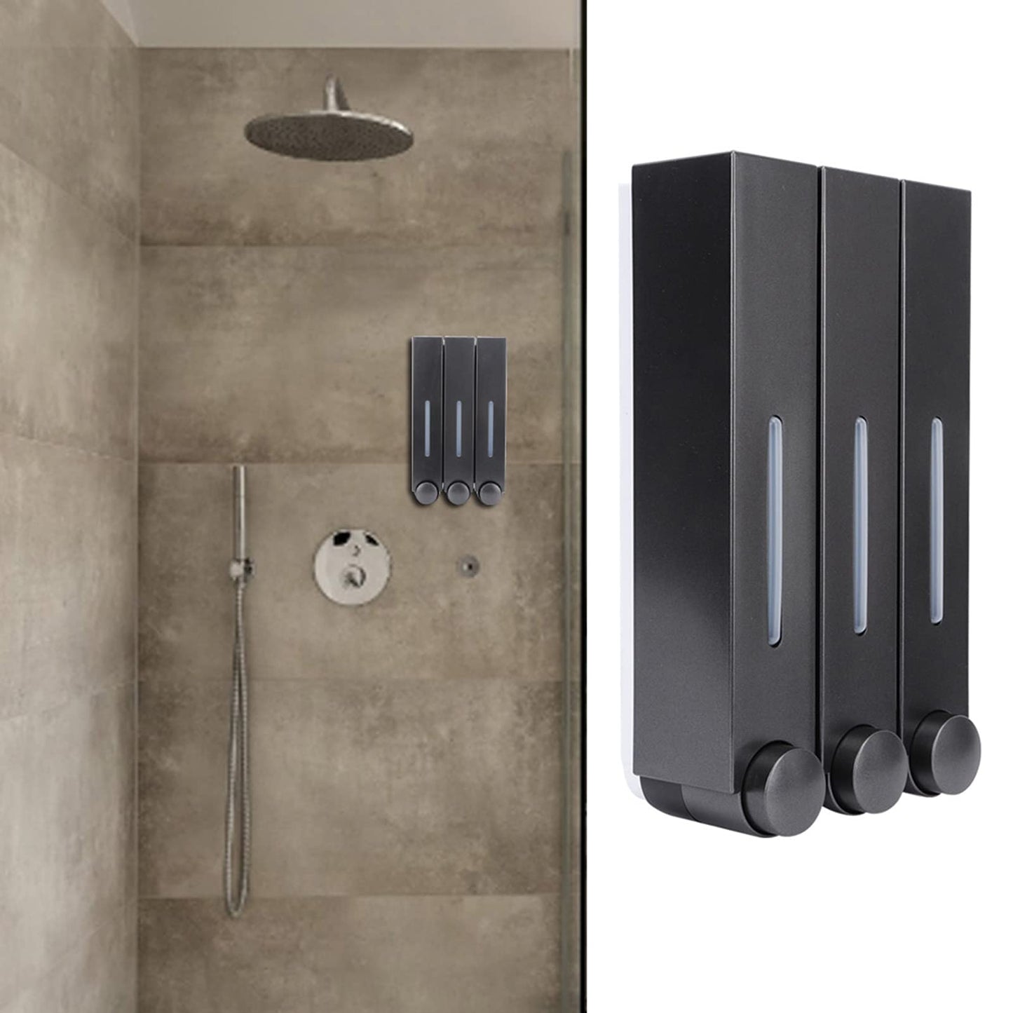 EBTOOLS Soap Dispenser, Triple Manual Shower Dispenser Wall-mounted Manual Hand Sanitizer Dispenser Shampoo Lotion Pump Bottle for Toilet Bathroom