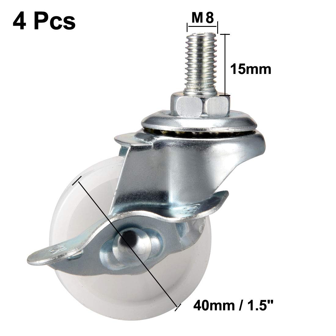 sourcing map 1.5 Inch Swivel Caster Wheels PP 360 Degree Threaded Stem Caster Wheel M8 x 15mm, 132lb Total Load Capacity, Pack of 4