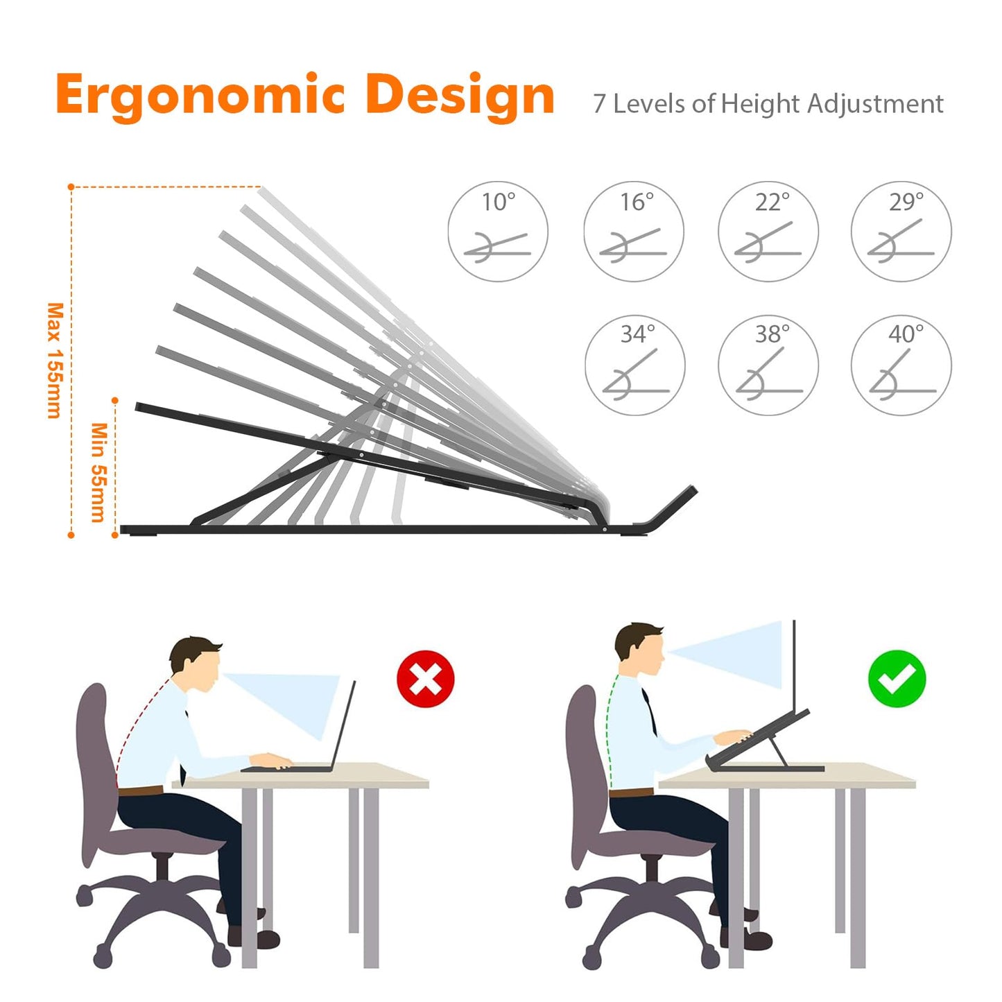 GRIFEMA Laptop Stand for Desk, Aluminum Laptop Riser 7-Angle Adjustable