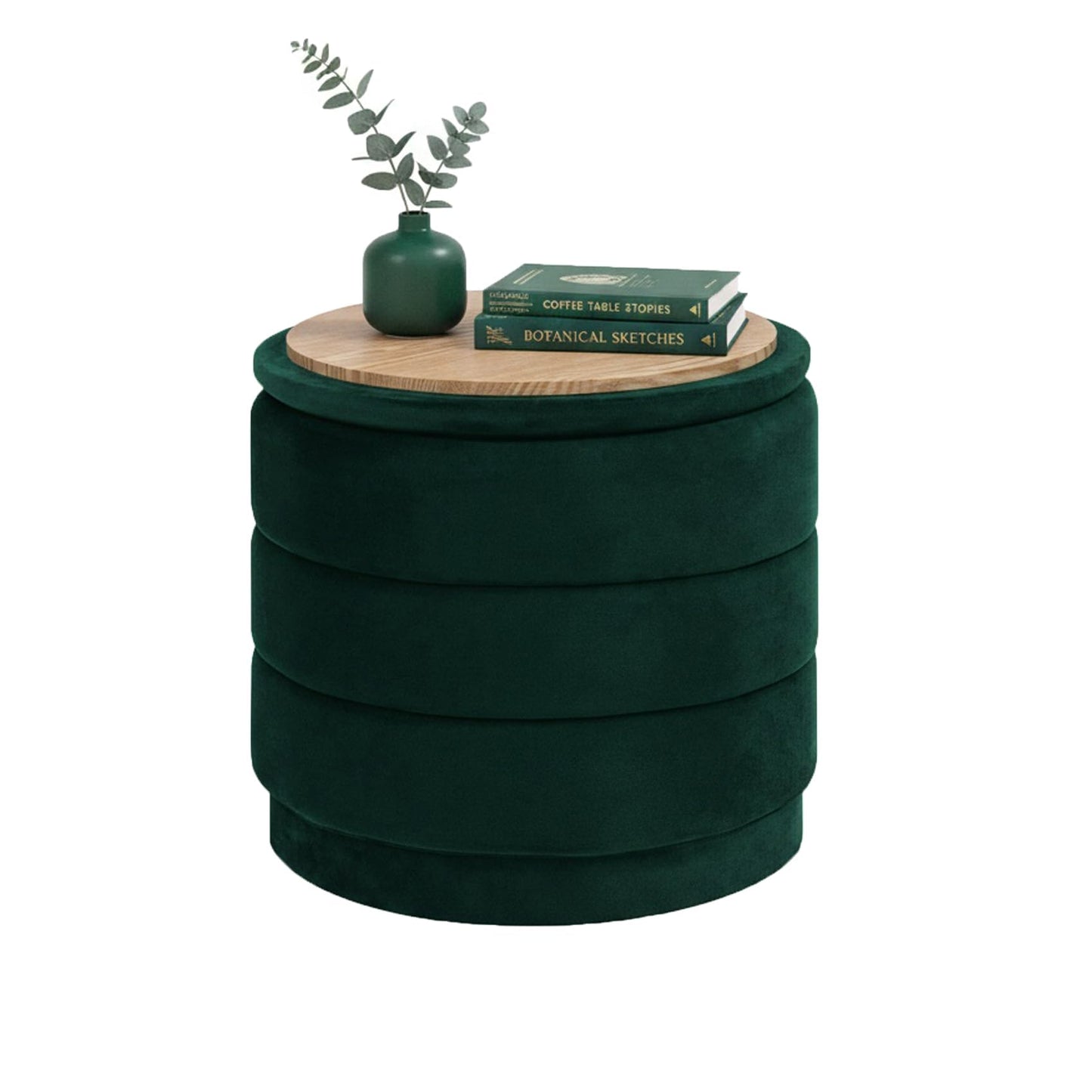 Bonlife Storage Ottoman Round - Folding Foot Rest with Hidden Storage, Bottle Green Velvet 39x39x37cm for Living Room, Bedroom & Hallway