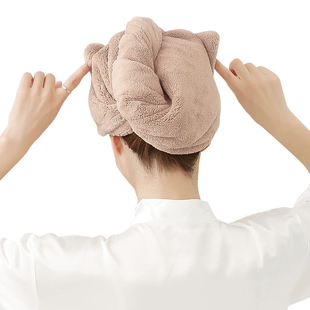 Microfiber Hair Drying Cap Super Absorbent Hair Drying Towels Wrap Women Girls Quick Dry Hair Turban Cap with Button Design Bath Shower Head Wrap