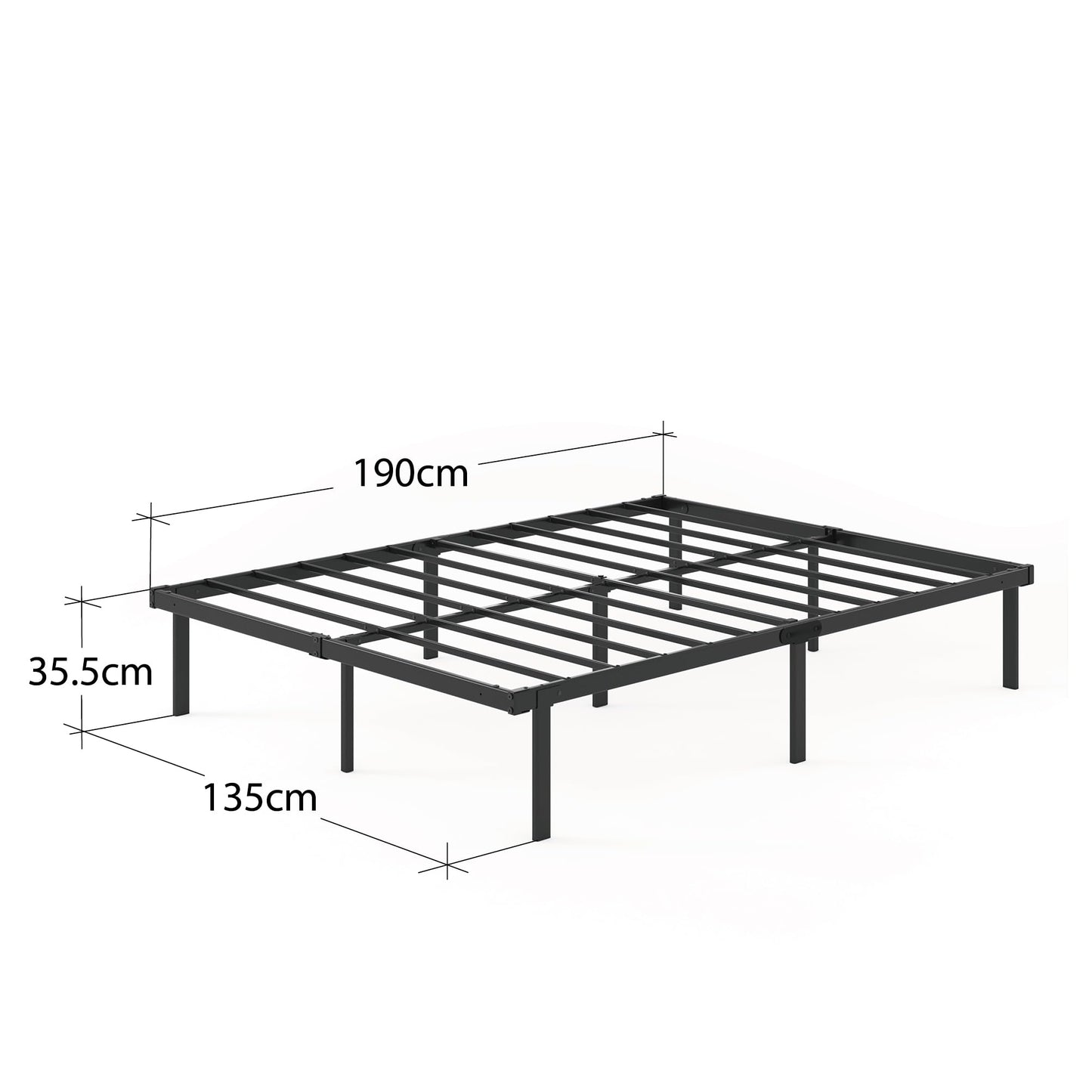 Zinus Caleb Double Bed frame - Bed 135x190 cm - 36cm Height - Metal bed frame with Underbed storage and steel slat support - Black