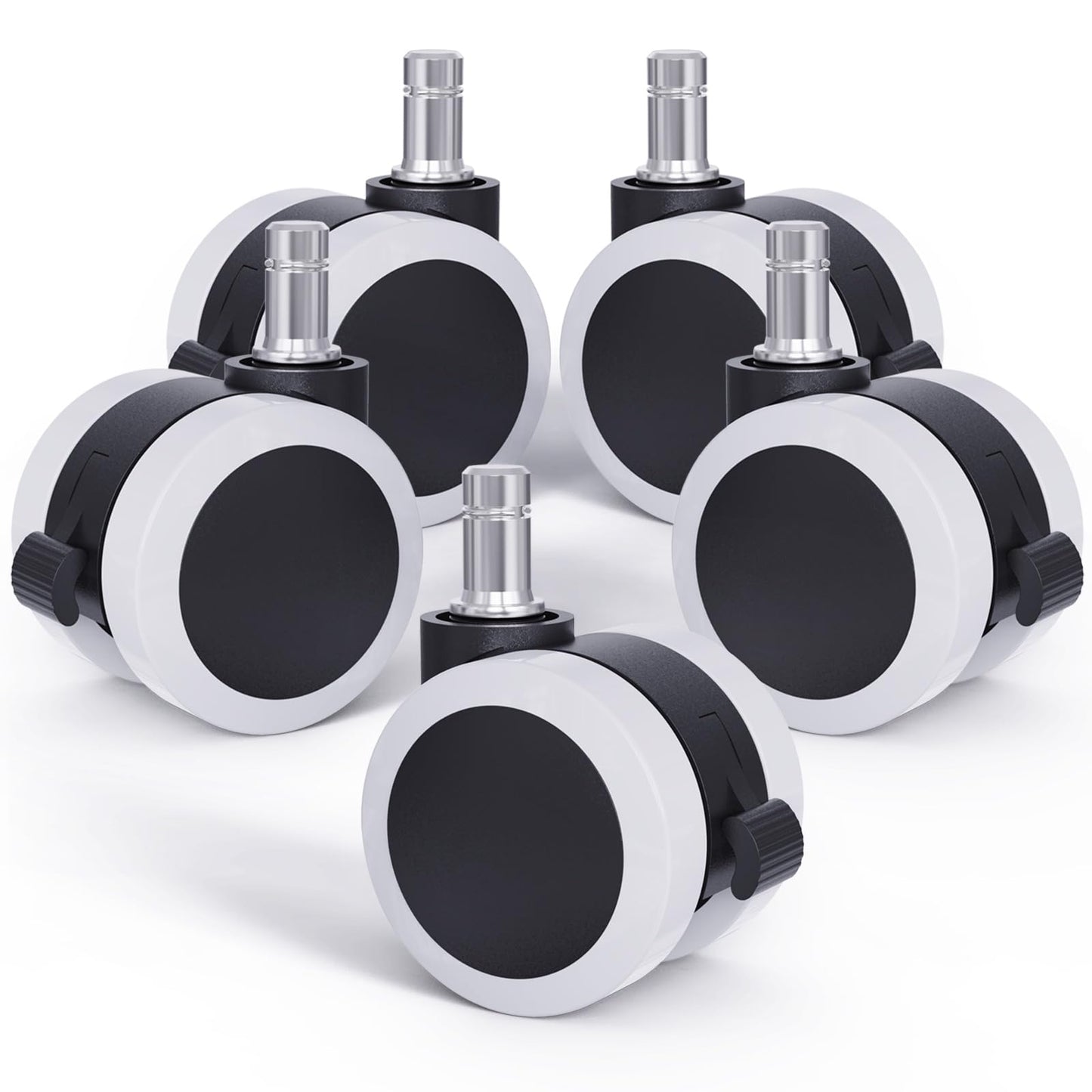 LIHAO 5 x Universal Abrasion Resistant Castors with Safety Brake for Hard Floors (White and Black, 11/50 mm)