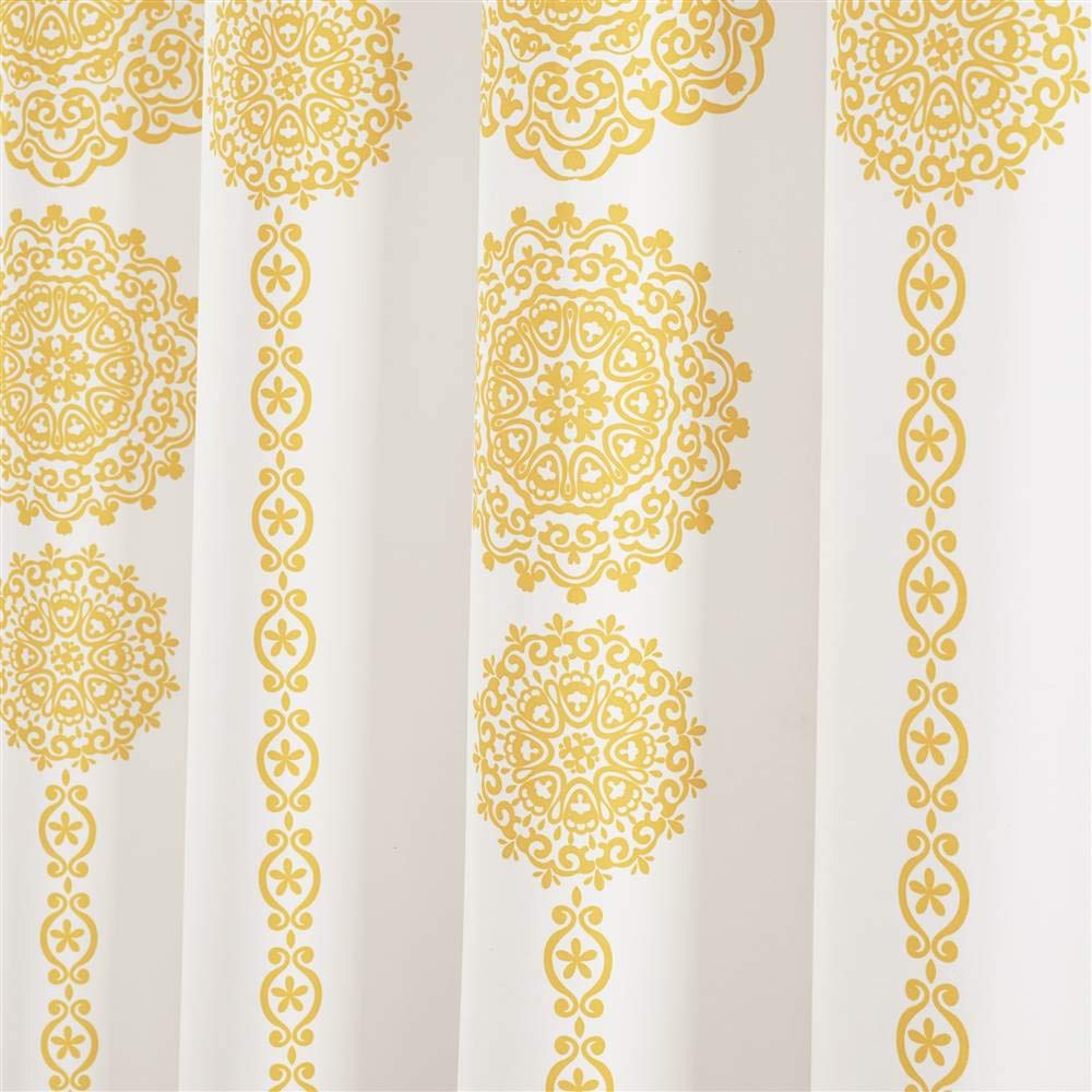 Lush Decor Stripe Medallion Shower Curtain-Fabric Mandala Bohemian Damask Print Design, 72" x 72", Yellow