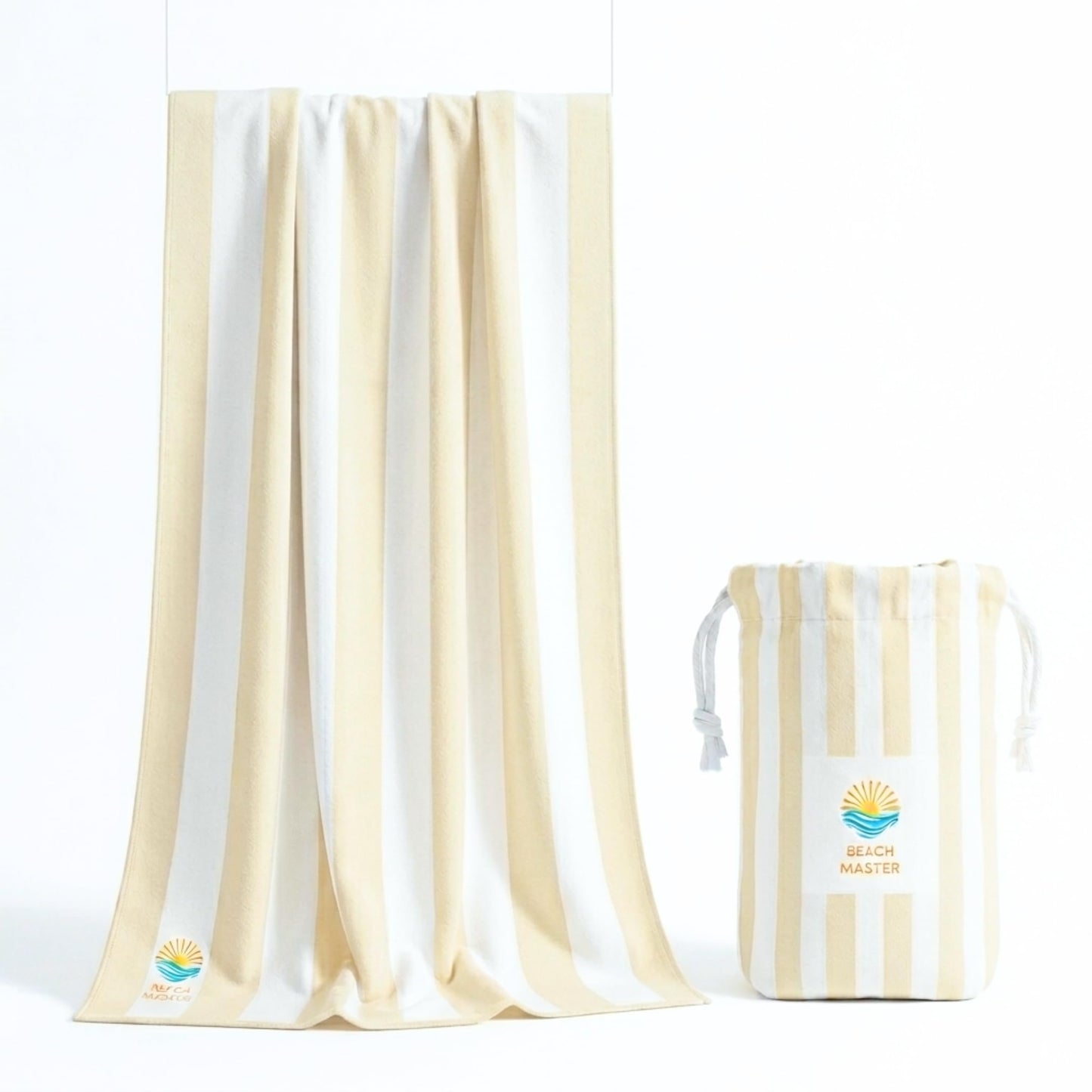 Beach Master Large Microfibre Beach Towel for Adults – Quick Dry & Sand Free Lightweight Travel Towel with Carry Bag, 160 x 80cm – Beige Stripe
