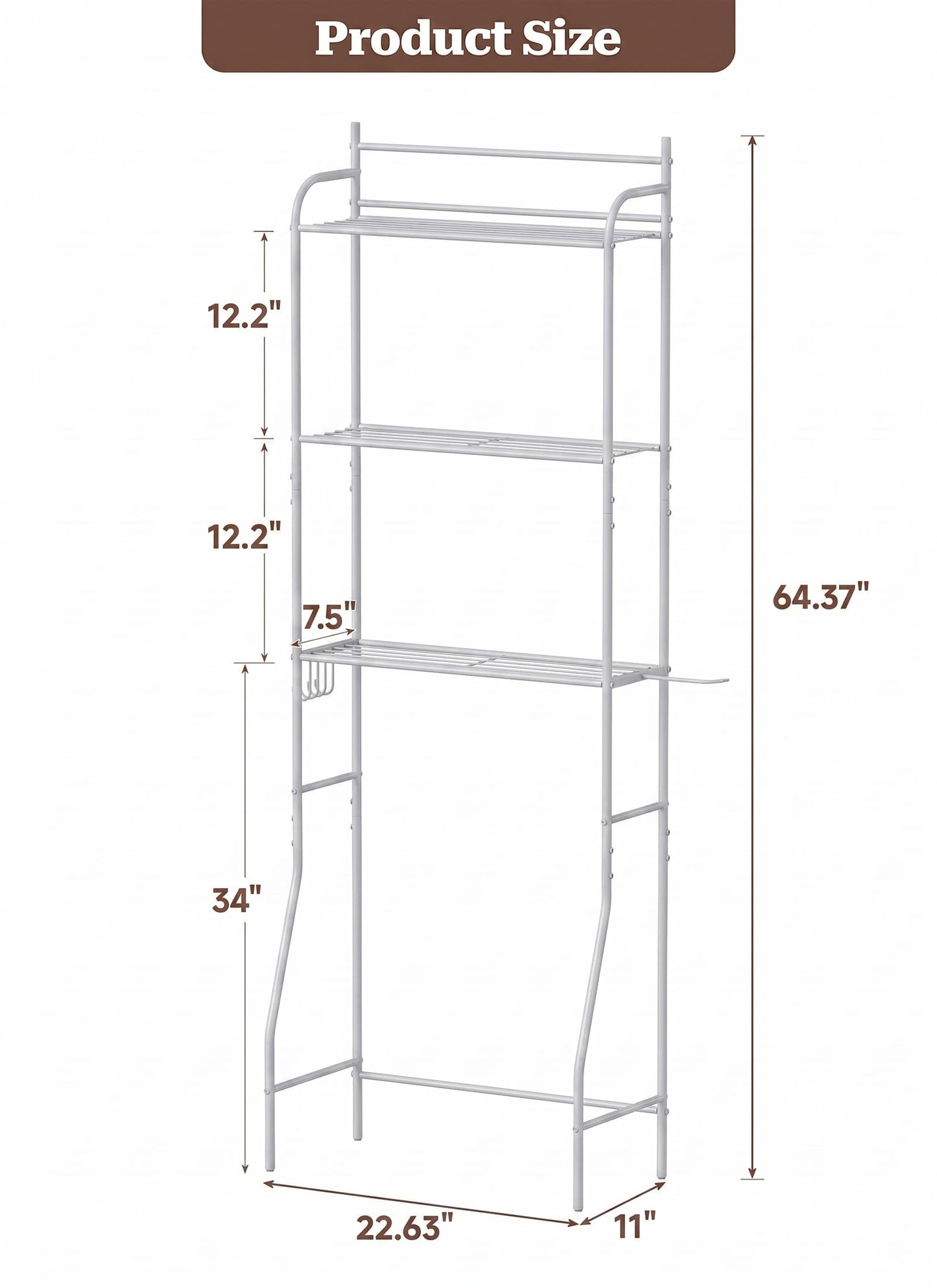 Suuiwau Over Toilet Storage Rack, 3 Tier, 57.5×19.5×163.5 cm