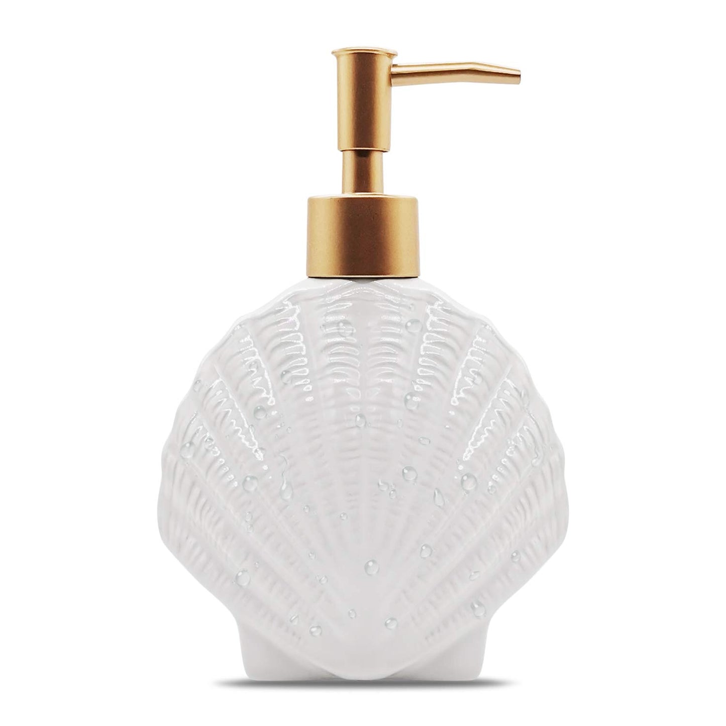 Shell-Shaped Soap Dispenser White Ceramic Lotion Bottle with Golden Matte Pump Home D?cor for Bathroom Kitchen