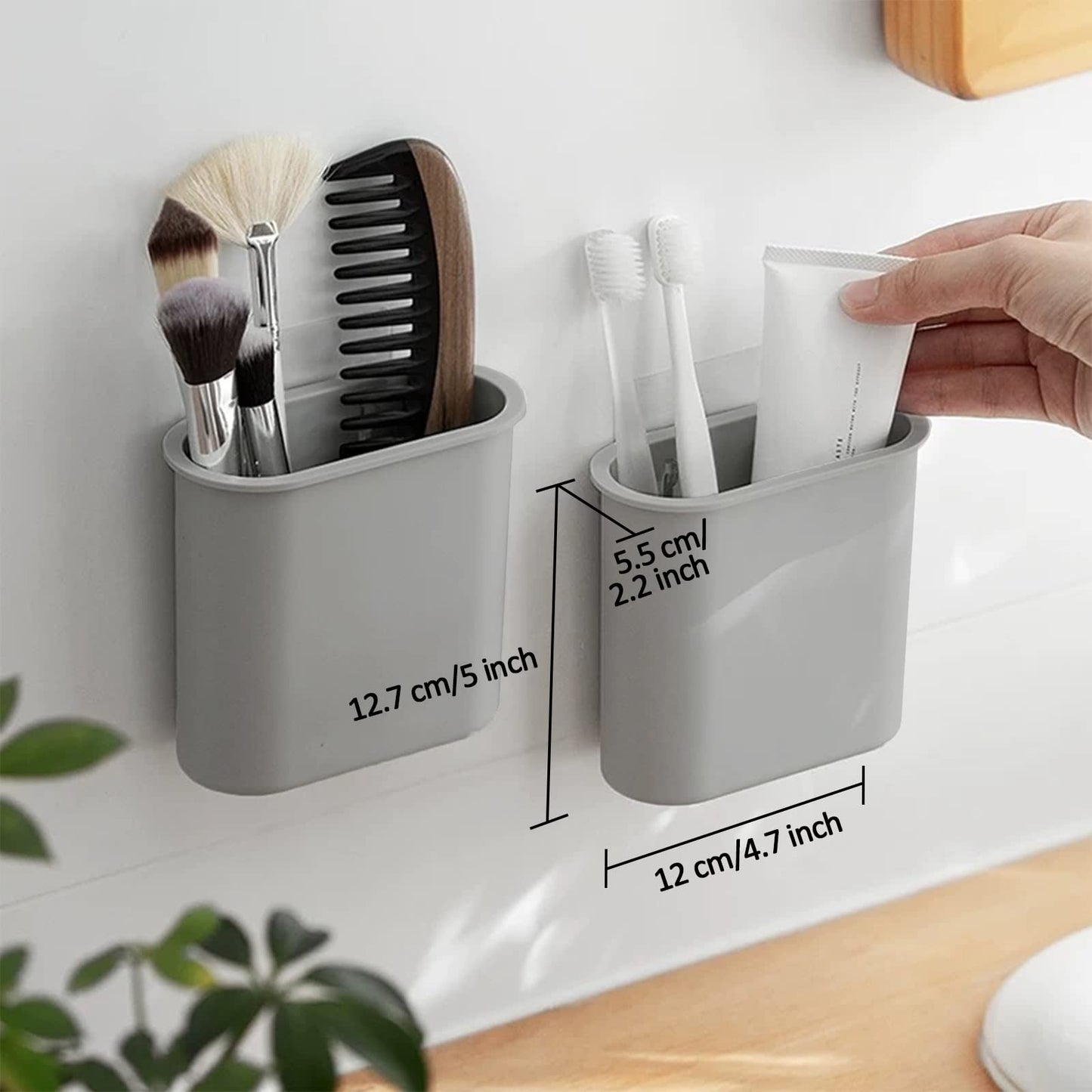 MAIJIAJU 2 Packs Toothbrush Holder, No Drilling Wall Mount Storage