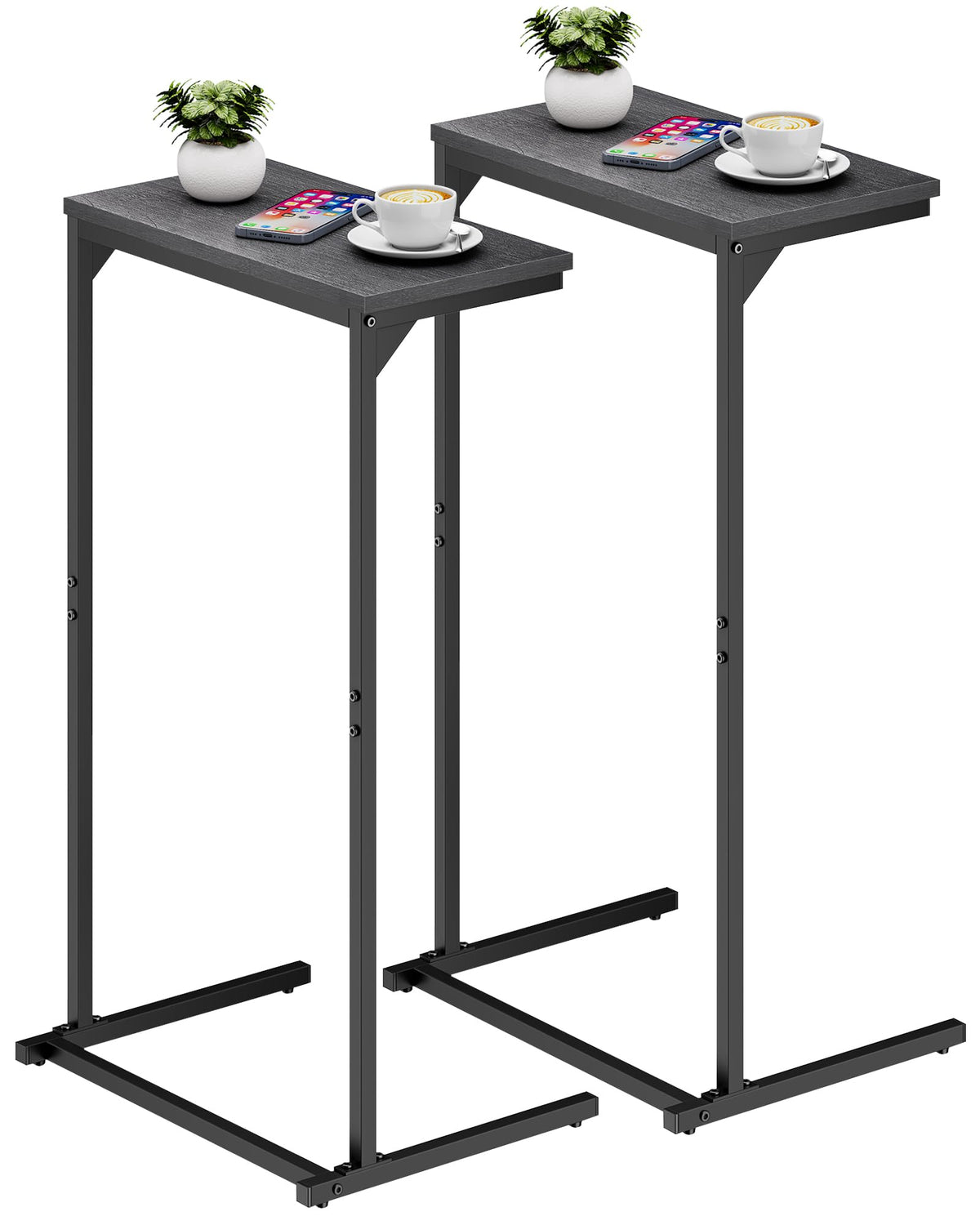 TUTOTAK C Shaped Side Table, Set of 2, Small End Table, 28.7 inch Tall Couch Sofa Table, Living Room, Bed Room, Black TB01BK0712EU