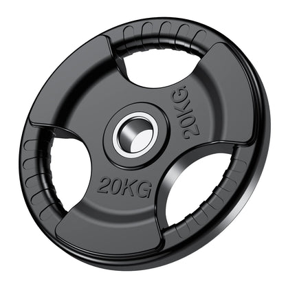 PhysKcal Olympic Weight Plates 1 x 20kg with Rubber Finish 2?? Opening and Tri-Grips, Black Barbell Plates Discs for Lifting and Strength Training,