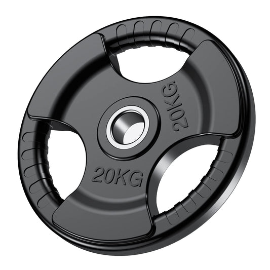 PhysKcal Olympic Weight Plates 1 x 20kg with Rubber Finish 2?? Opening and Tri-Grips, Black Barbell Plates Discs for Lifting and Strength Training,