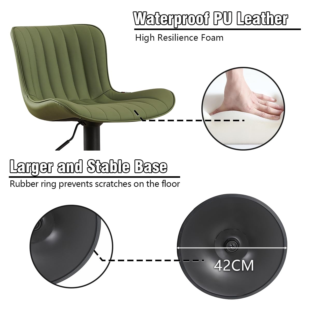 Kidol&Shellder Bar Stools Set of 2 Modern Breakfast Bar Stools, Green