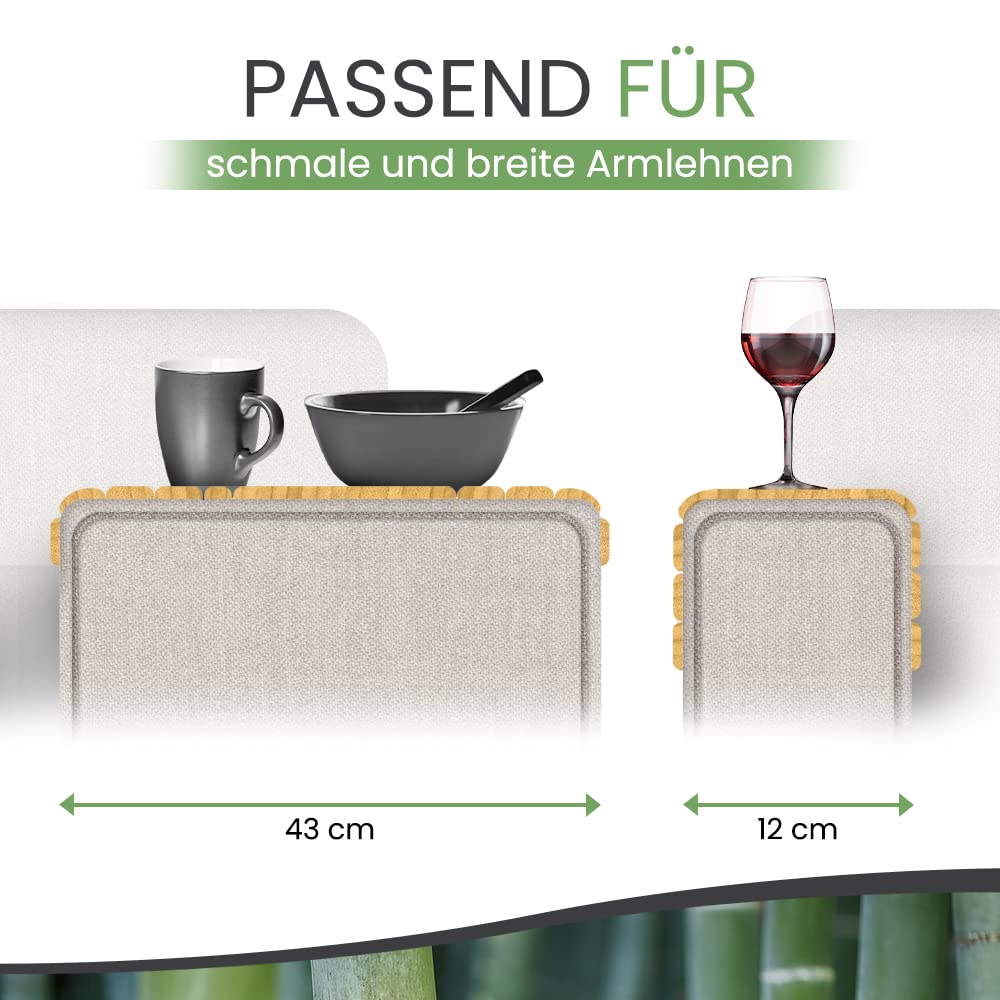 Bamboo Sofa Arm Tray – Anti-Slip, Flexible Sofa Arm Table for All Armrests – Durable Couch Tray with Elegant Design, Natural Color