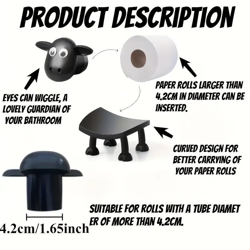 6-Pack Sheep Toilet Roll Holder - Funny Toilet Paper Holder Free Standing Bathroom Set - 3D Printed Black Sheep Loo Roll Holder