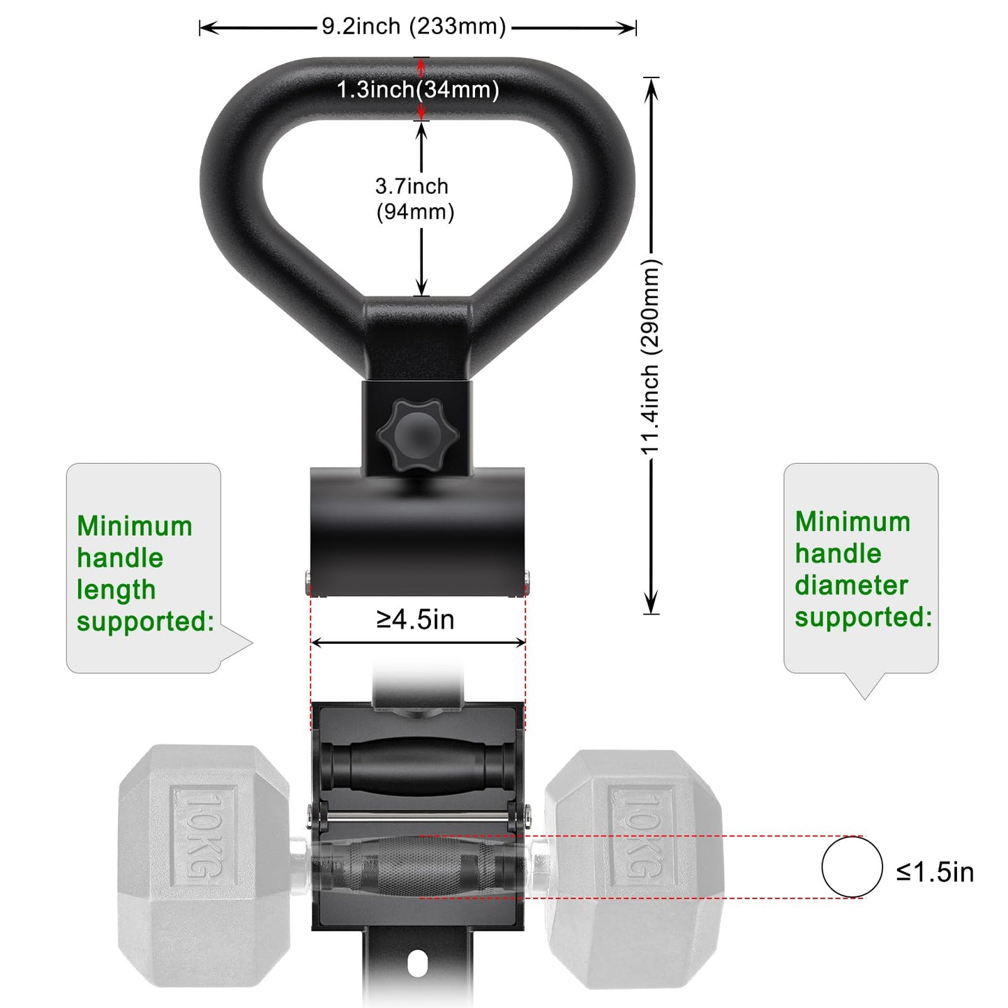SELEWARE Versatile Steel Dumbbell to Kettlebell Converter Handle, Non-Slip Ergonomic Grip, Quick Installation Fits Most Dumbbells Up to 100lbs