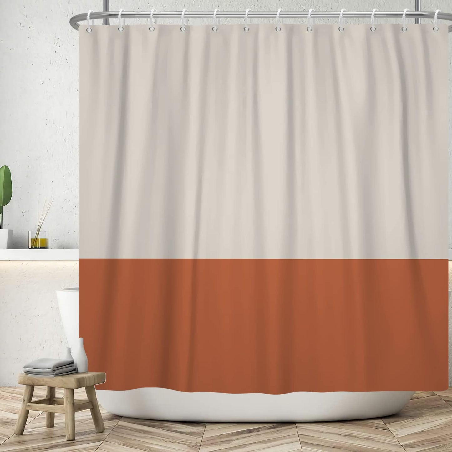 ASDCXZ Shower Curtain Orange 180x200 cm, Modern Beige Orange Splicing Motif Waterproof Textile Bath Shower Curtains Washable Polyester Fabric Shower