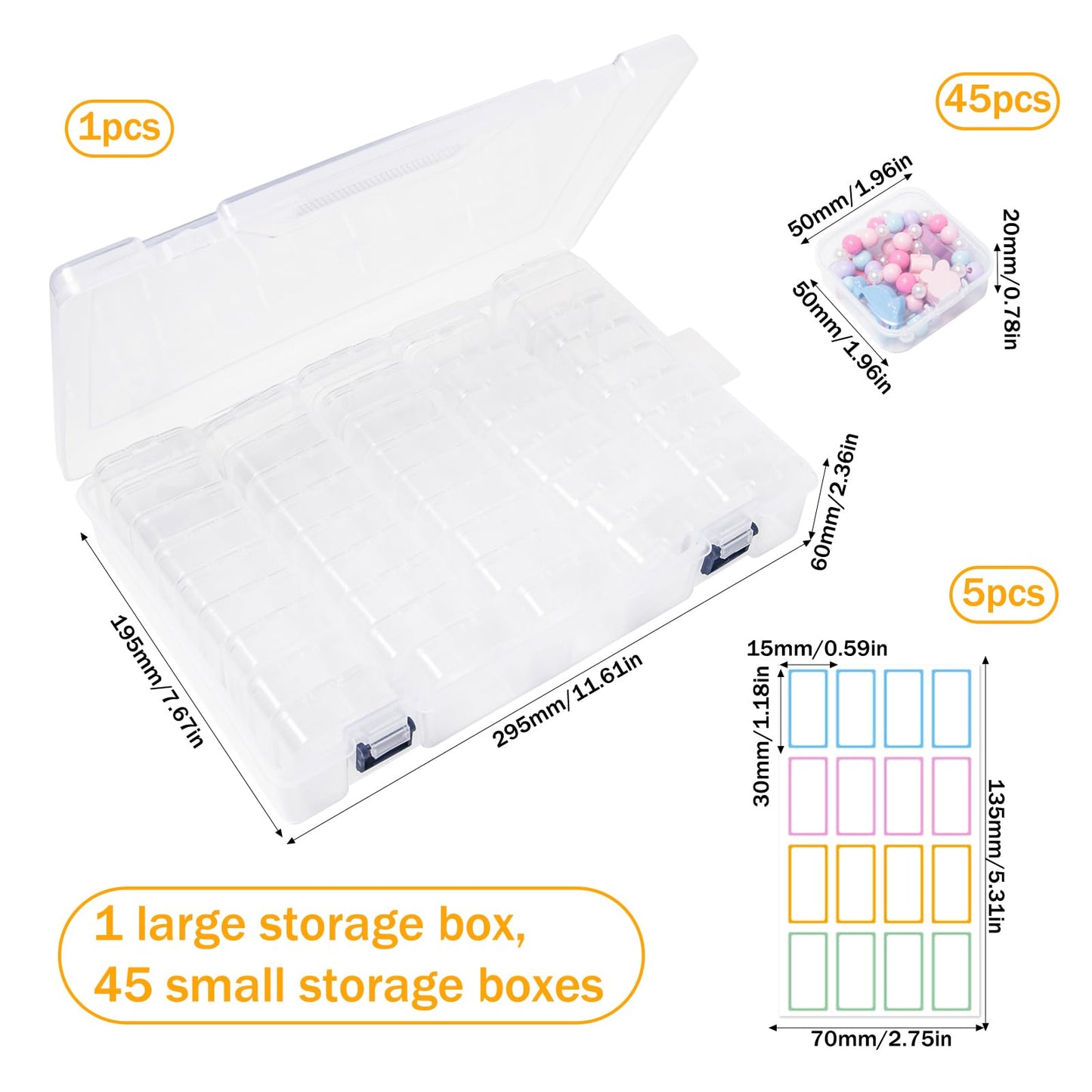 Sxutop 45 Pieces Bead Storage Box Clear Plastic Beads Organiser Storage Box Small Clear Bead Containers with Lids and Labels Plastic storage Boxes
