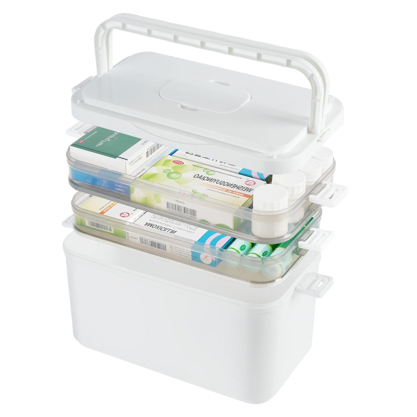 3 Layer Medicine Storage Box Organiser with Handle, Portable Medicine Container First Aid Box Empty