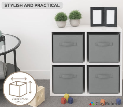 Clay Roberts Storage Cubes, Storage Boxes, Pack of 4, Grey, Fabric Basket Set for Storage Units, 25cm x 25cm x 25cm, Grey Baskets, Boxes, Box