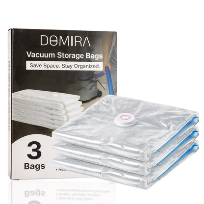 DOMIRA Vacuum Storage Bags – Space Saver Bags For Clothes, Duvets, Travel – Airtight Compression Seal – Reusable, Heavy Duty Vacuum Bags Small, 3PK