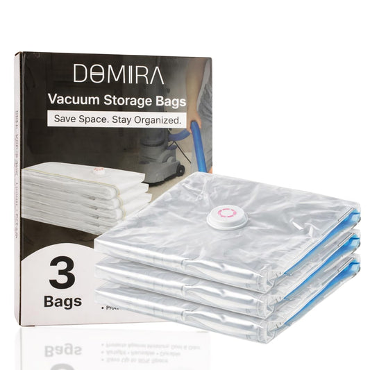 DOMIRA Vacuum Storage Bags – Space Saver Bags For Clothes, Duvets, Travel – Airtight Compression Seal – Reusable, Heavy Duty Vacuum Bags Small, 3PK