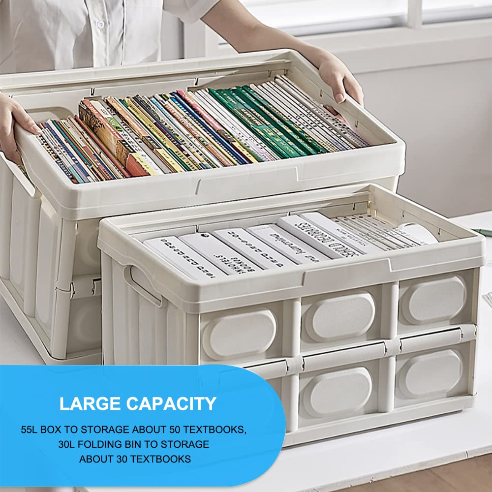 Tuevob Folding Storage Bin with Lid 50L Storage Box Container Stackable Shelf Baskets Cloth Closet Car Organizers Outdoor Picnic Transport Box Toy