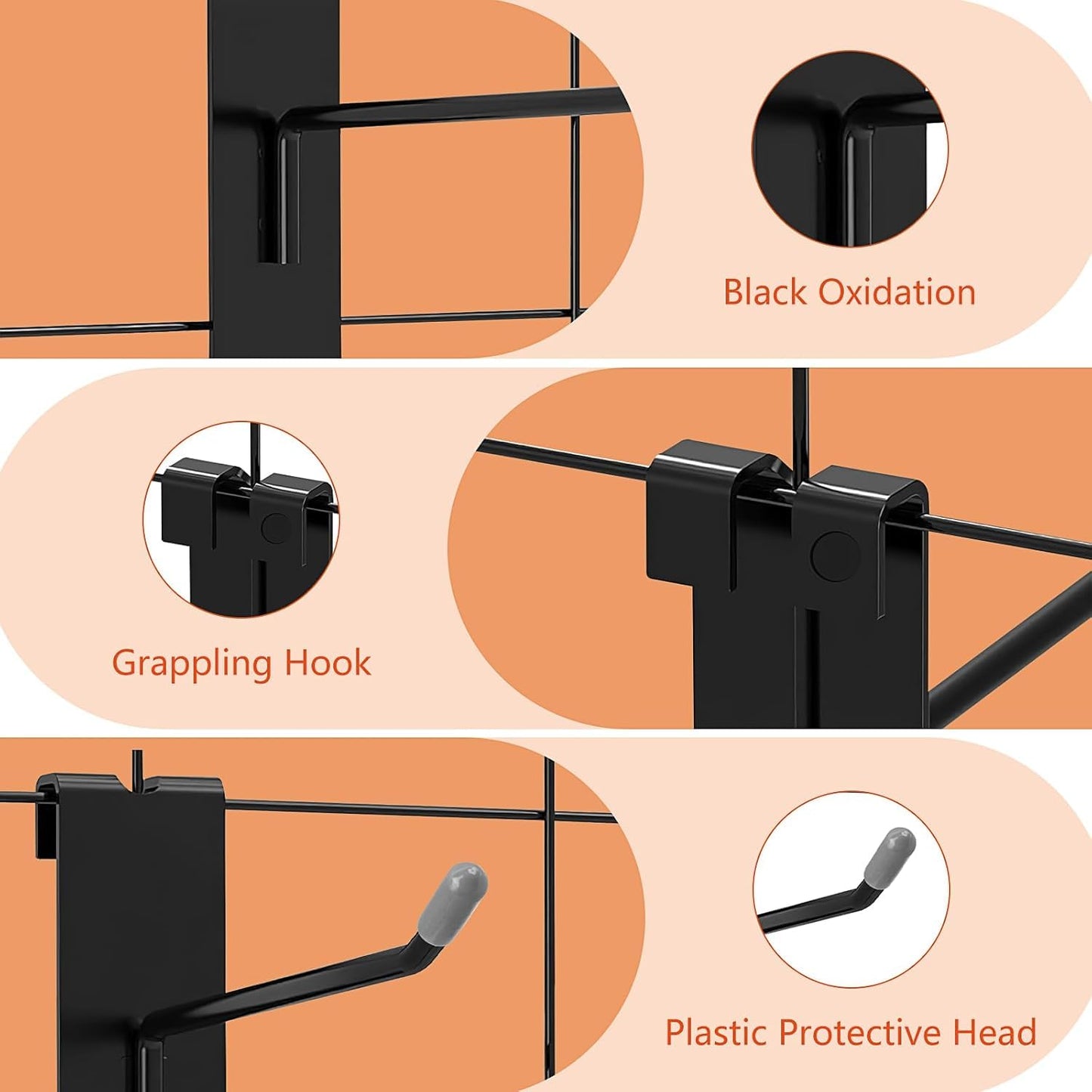 Malloom 50 Pack Gridwall Hooks, 6 Inch Gridwall Panel Hooks Metal Gridwall Hanging Hooks Hangers Black Commercial Grade Gridwall Pegs Gridwall