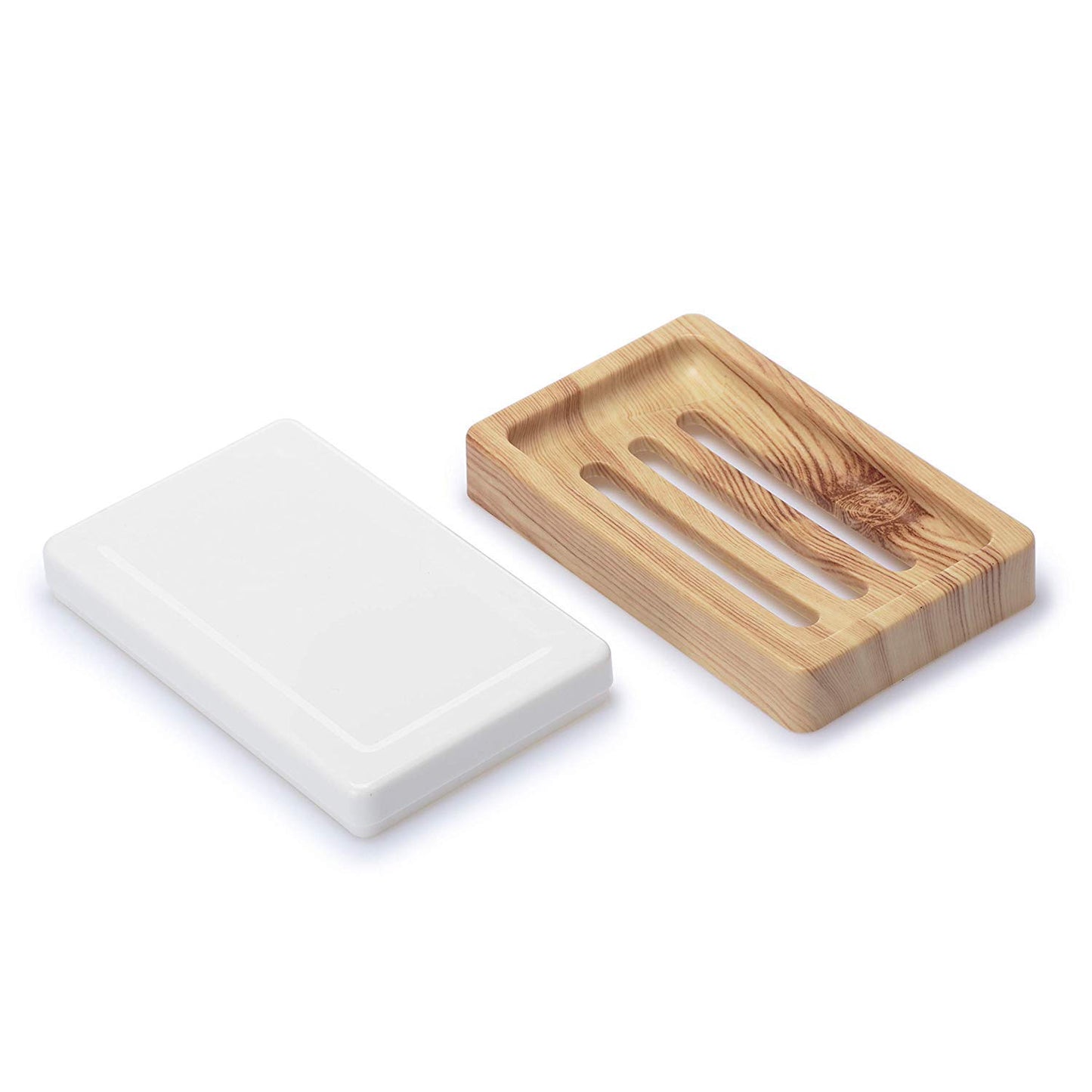 Plastic Soap Dish, Soap Holder, Soap Dishes for Bathroom with Drainage, Soap Dish for Shower Kitchen Counter,Wooden Pattern Color