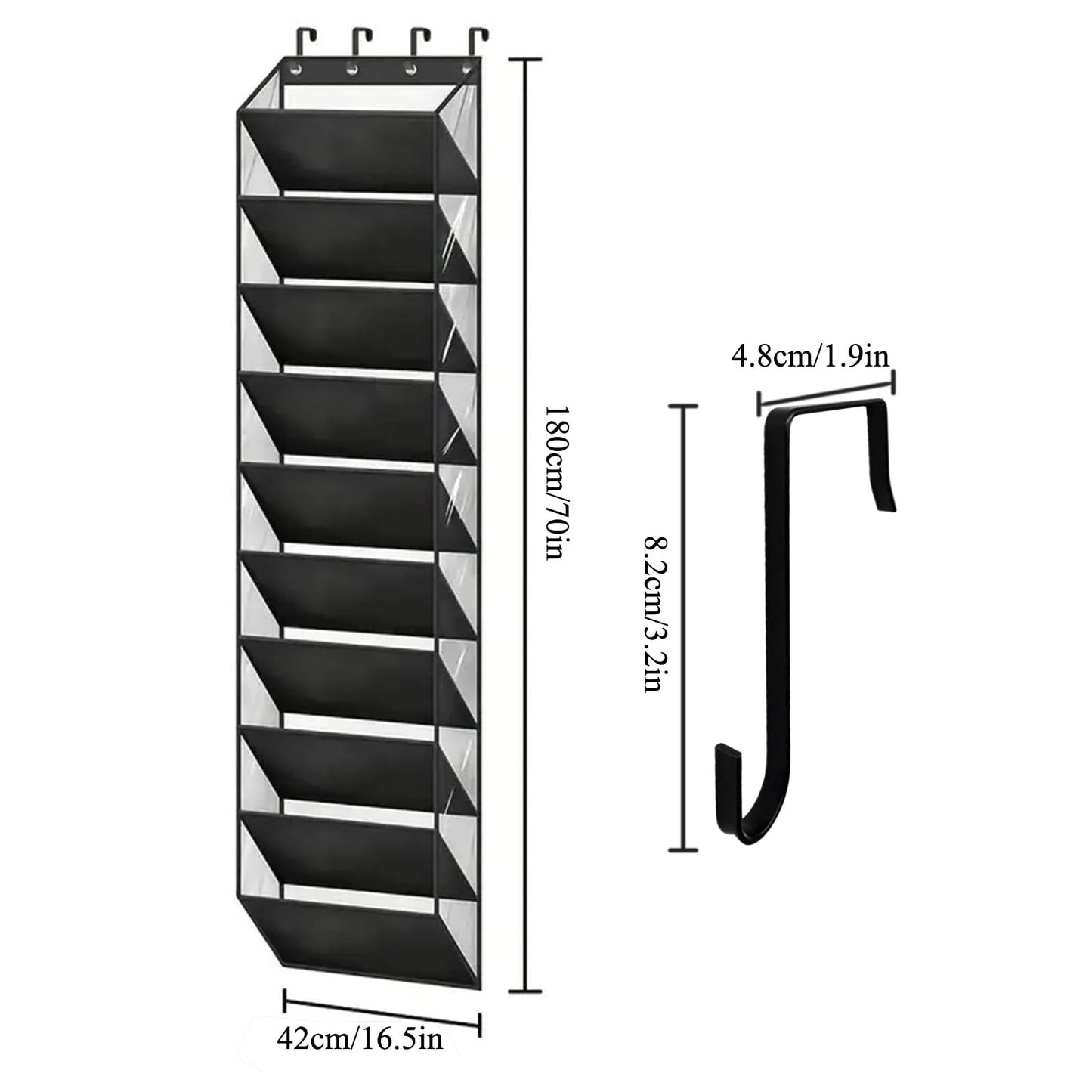 TopHomer 10 Tier Over Door Shoe Storage Organiser，Hanging Shoe Rack Storage and Large Shoes Holder with Clear Deep Pocket Back of Door,Fit 20 Pairs