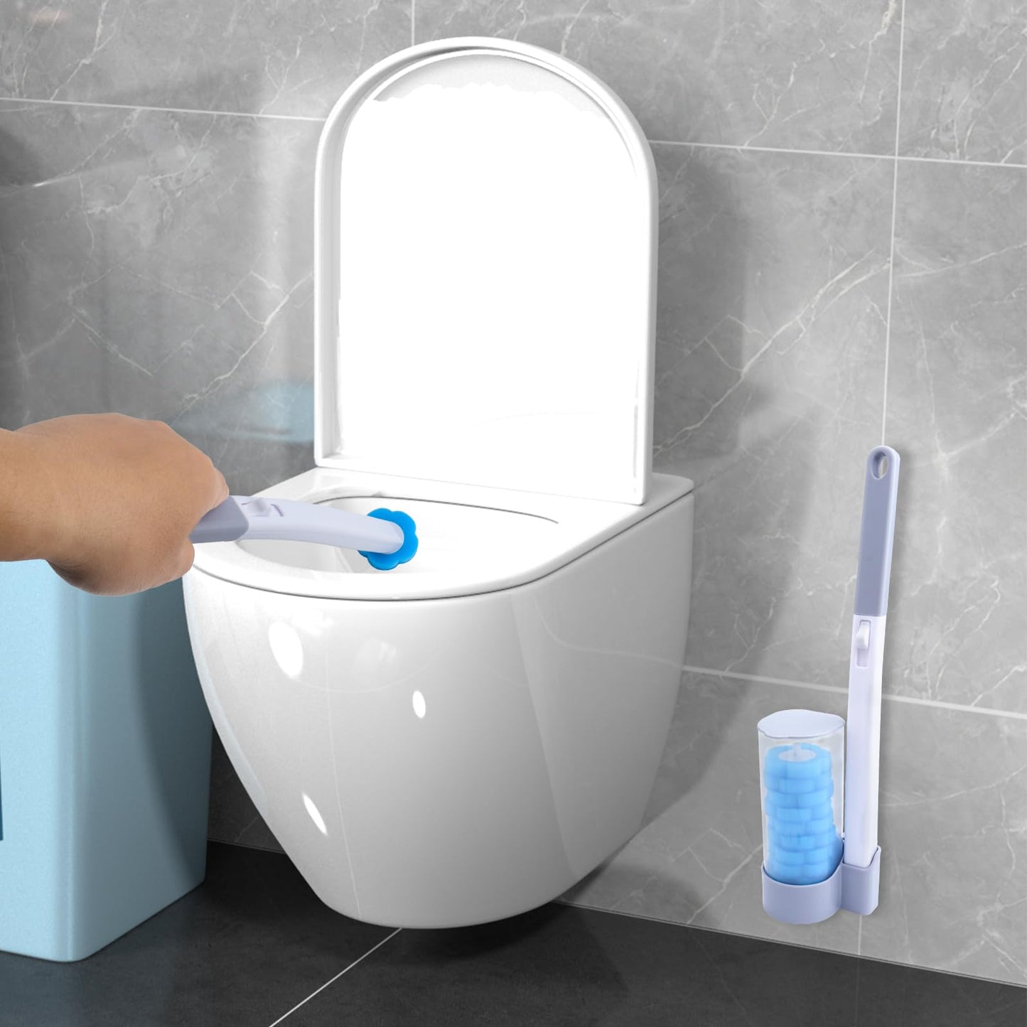 YGNNBC Disposable Toilet Brush, Bowl Toilet Brush with Wall Mounted Holder with 18 Cleaner Refills Limescale Remover Cleaning for Hygienic Bathroom
