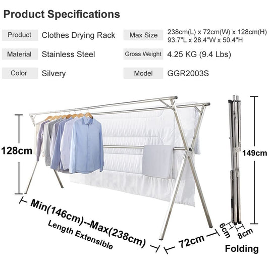 GISSAR Clothes Airers,Foldable Clothes Drying Rack,Stainless Steel Laundry Drying Rack For Indoor Outdoor Home Use,Easy Storage Clothes Garment