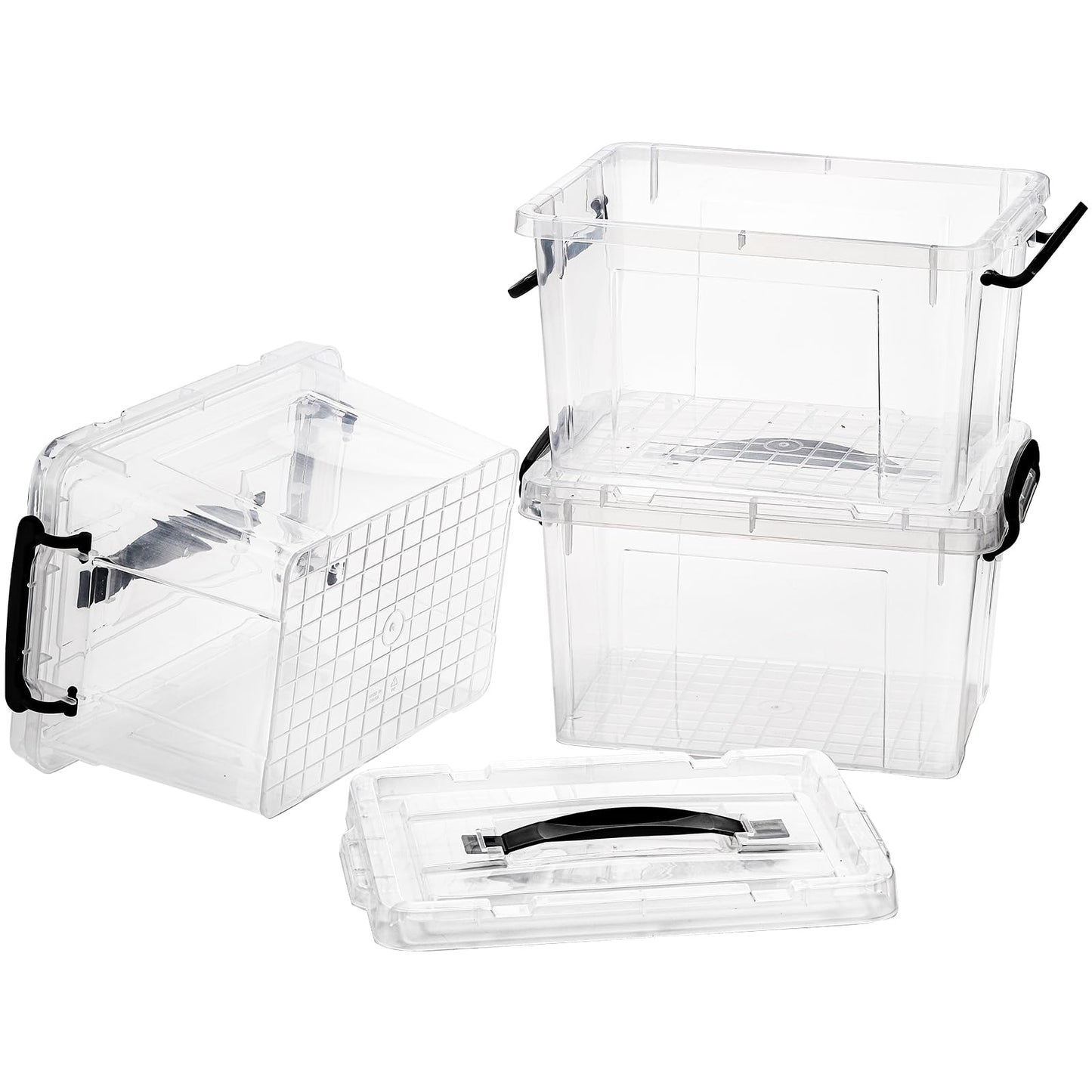 Nicunom 4 Pack 6 L Clear Storage Latch Box, Plastic Storage Bins with Lids, Latching Box with Handle, Stackable Storage Containers for Organizing