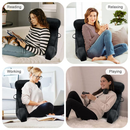 Mingfuxin Reading Pillows for Bed Sofa, Bed Backrest Pillows with Neck Arm Back Support Pillow, Adult Back Reading Cushion with Detachable Neck Roll &