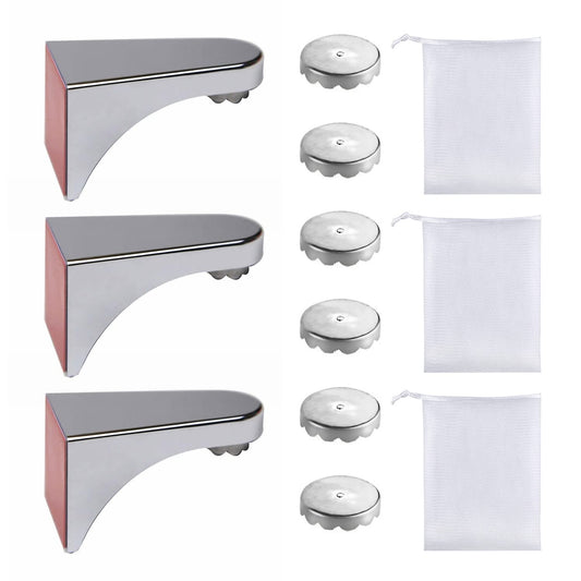 3 Pcs Magnetic Soap Dish + 6 Stainless Steel Lids + 3 Foaming Nets - Inverted Magnetic Soap Dish Summer Must-Have (Silver)