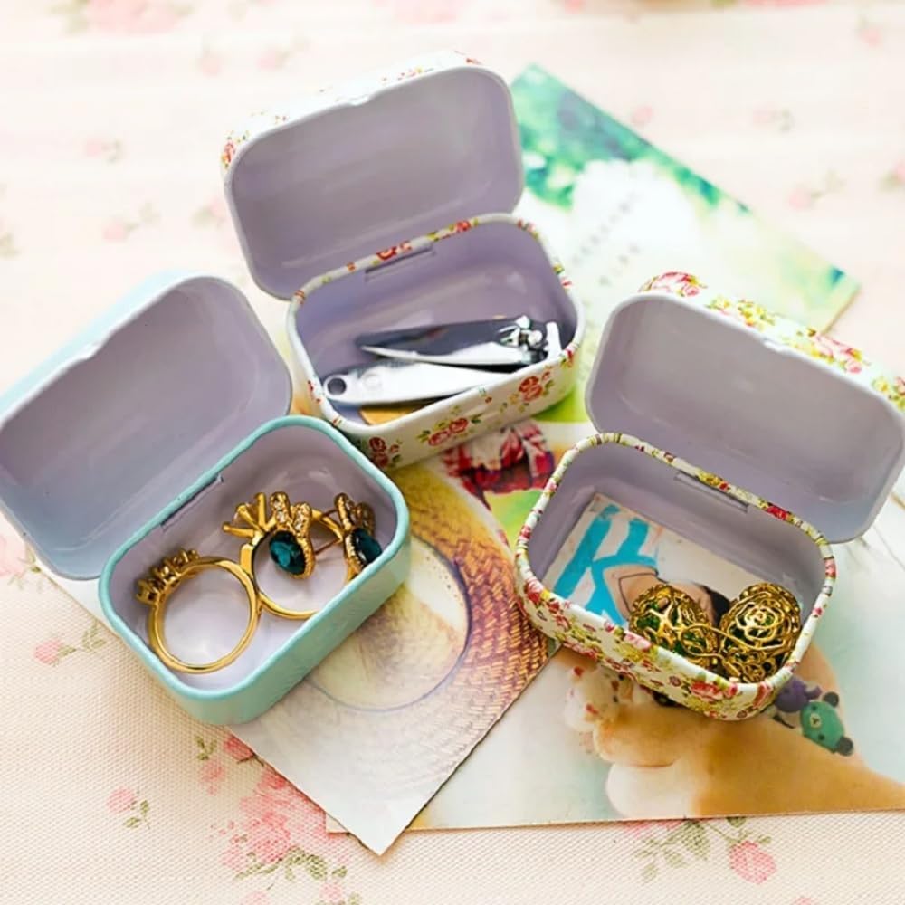 CCUUHJ 8 Pack Rectangular Small Metal Hinged Tins - Empty, Basic Necessities Tins for Candies, Jewelry - 6X4X2.5 CM (Lemon)