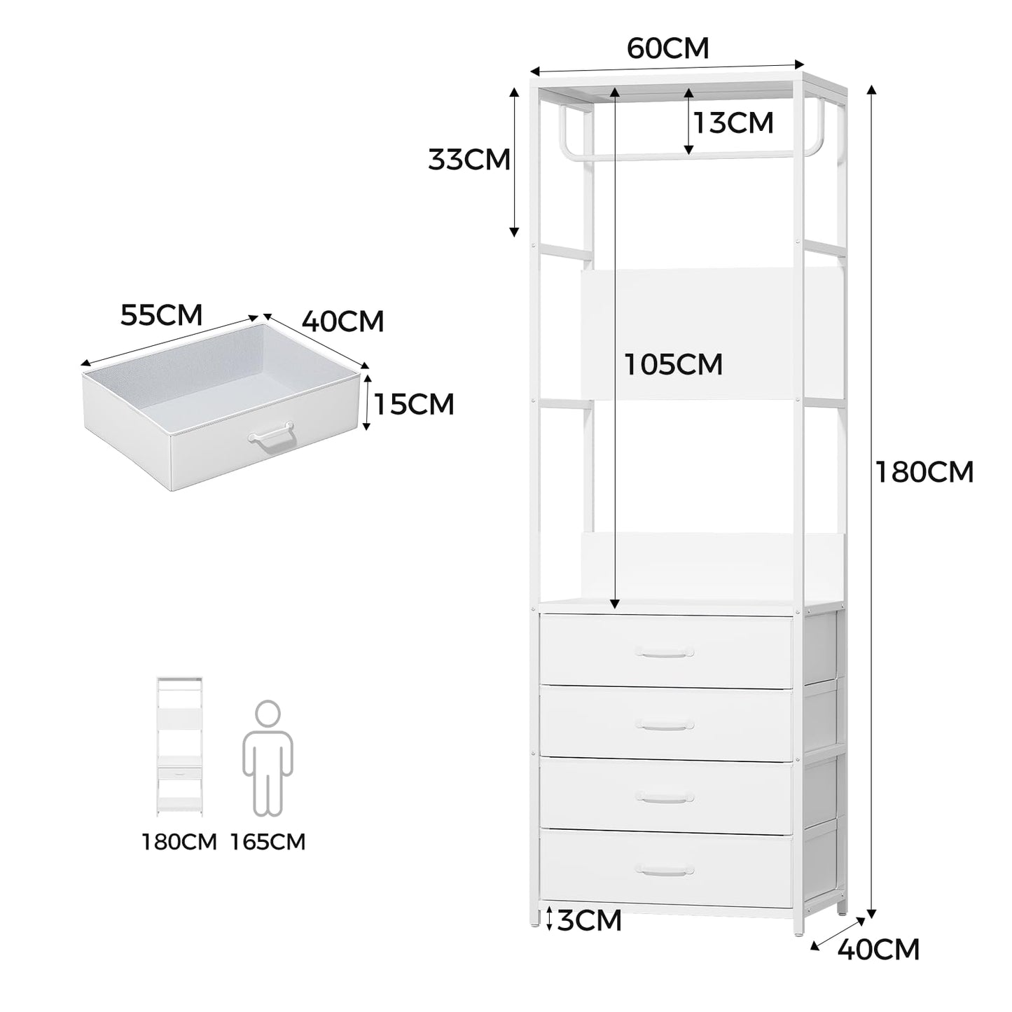 VOWNER Hall Tree Entryway Organizer with 4 Drawers Bench White Rod