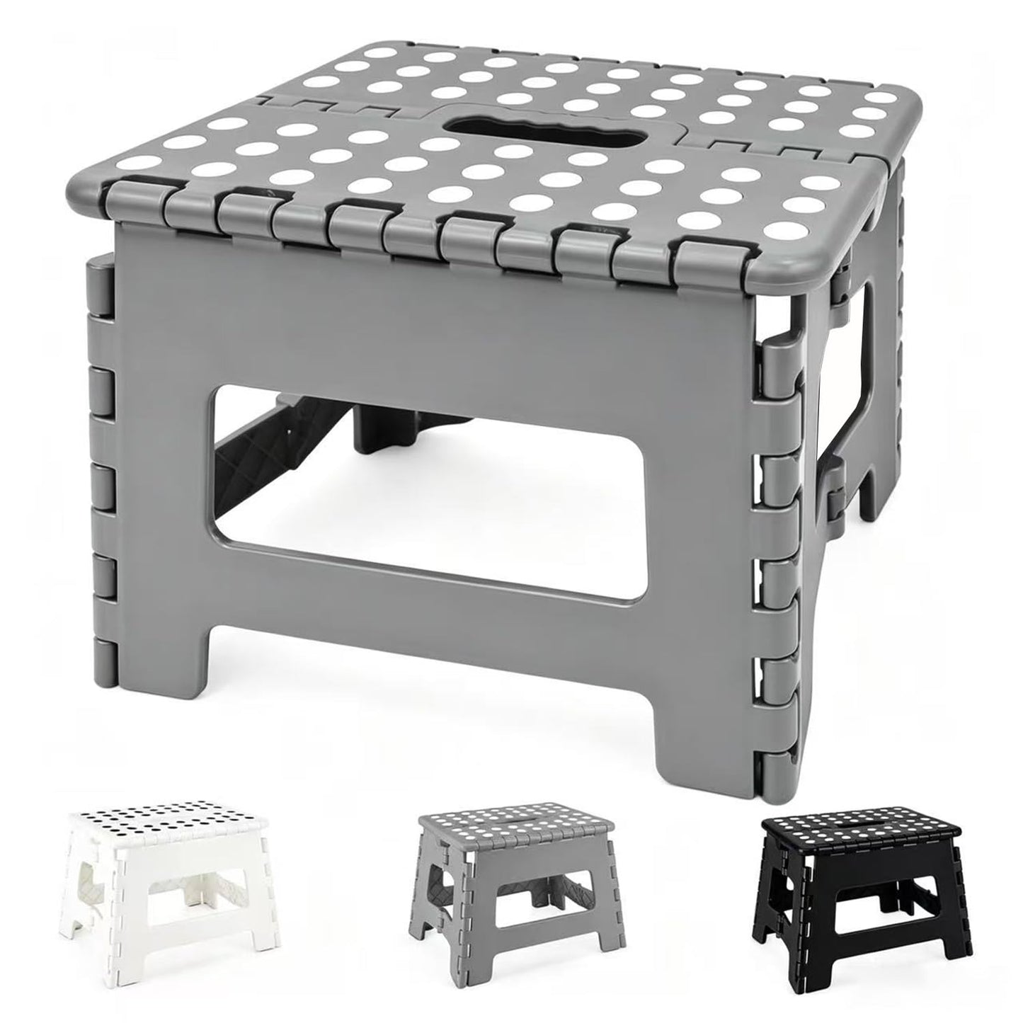 MASS DYNAMIC 9 Inch Folding Step Stool, Portable Plastic Footstool with Carry Handle, Non-Slip Top, Compact Collapsible Seat for Kitchen, Bathroom