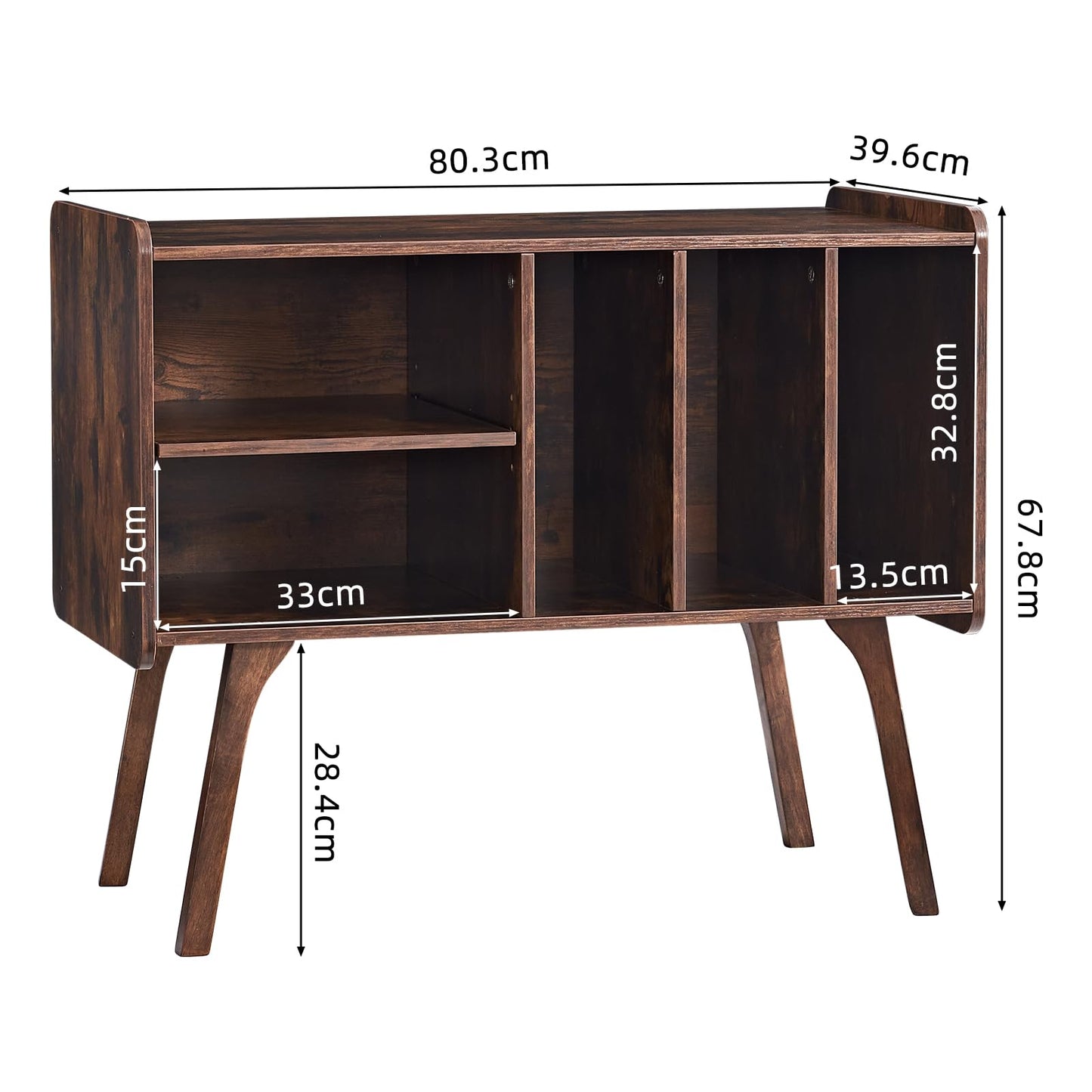 LELELINKY Record Player Stand, 4 Compartments, Holds Up to 220 Records