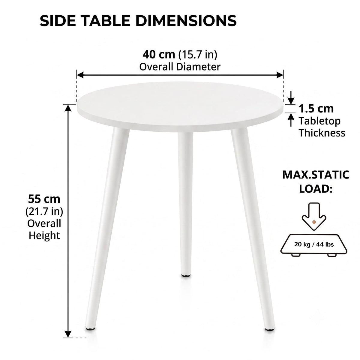 APICIZON Round Side Table, White Wooden Bedside Table with Reinforced Metal Leg Connectors, Small End Table for Living Room, Bedroom and Small Spaces