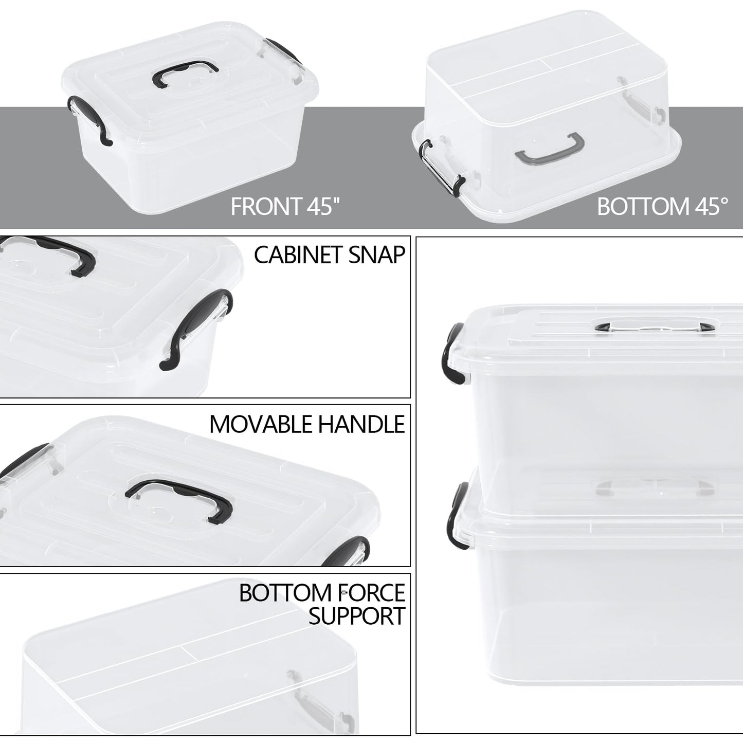 Ikando 6 Packs 8L Storage Boxes with Lids, Stackable Storage Box Clear
