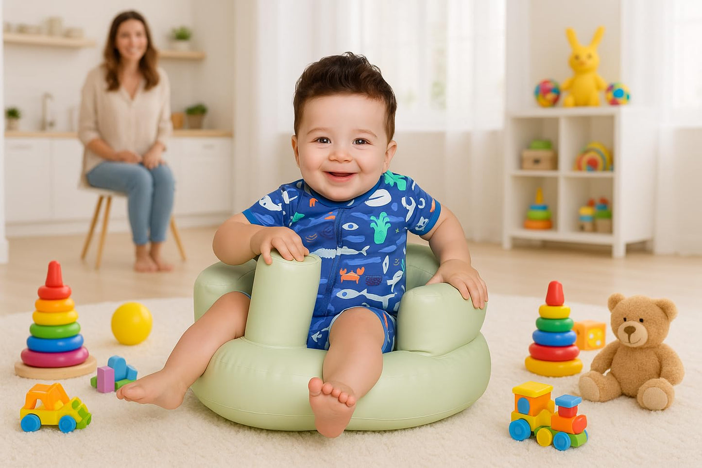 Kids Inflatable Chair Toddler Blow up Seat Inflatable Sofa Kids Sit Me Up Support Seat Blow Up Chairs Ring Mini Sofa Baby Toddler Seat (Green)