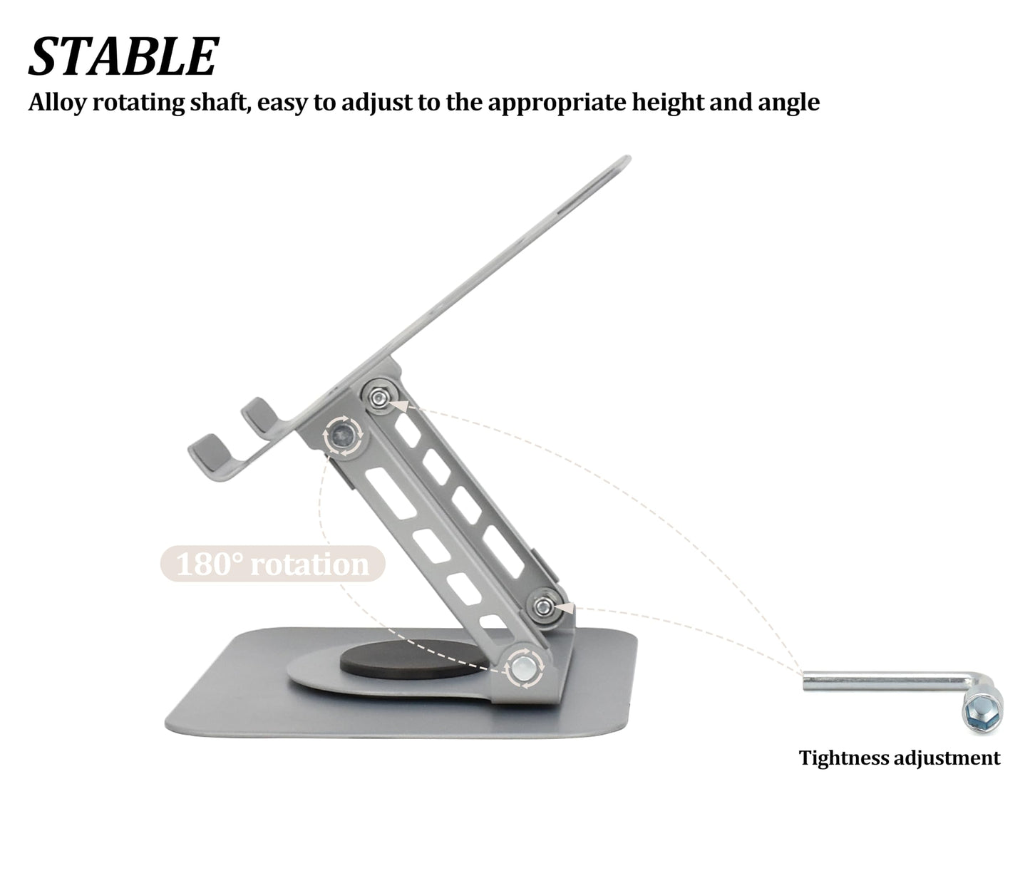Fit4Less Laptop Stand Ergonomic Design, Adjustable Angel and Height, Foldable fits for laptops, notebooks up to 17.3 Inch (Silver)