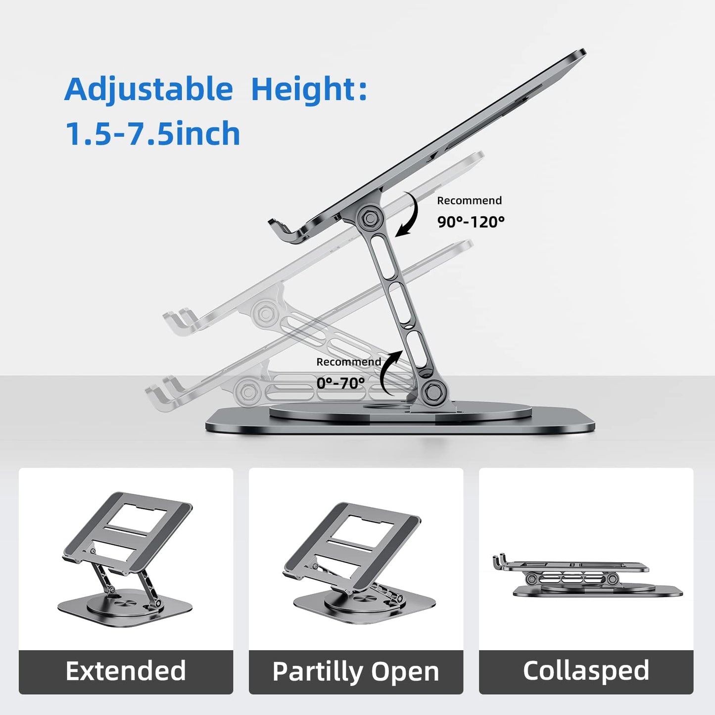 MCHOSE Laptop Stand for Desk, Ergonomic Laptop Riser with 360° Rotating Base, Aluminum Laptop Stand