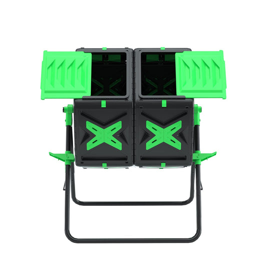 140L Dual Chamber Compost Bin Rotating Composter Tumbler with Easy-Turn, Fast-Working System for Garden, Black&Green