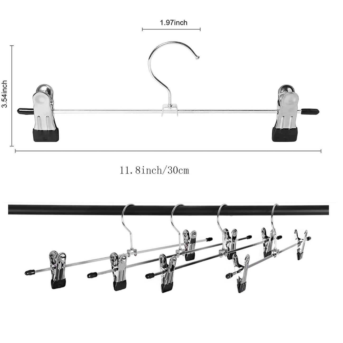 Trouser Hanger, 30Pack Pant Hangers Space Saving Skirt Hangers with Clips Adjustable Non-Slip Coat Hanger Heavy Duty Chrome Clothes Hook