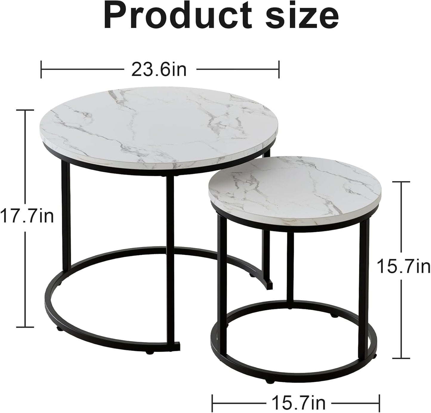 Garden 4 you Coffee Table,Round Nest of Tables Set of 2 for Living Room,Marble Center Tea Table with Metal Frame,End Side table for Small
